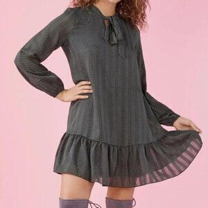BOGO ! BCBGeneration Emma Drop Waist Dress Long-sleeve Ruffled Hem Dark Olive